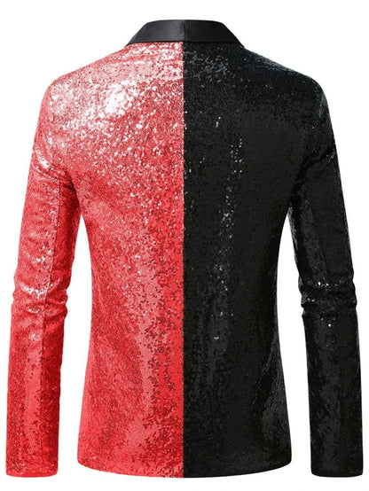 2026 Men's Suit Jacket, Shiny Sequin Stage Performance Coat, White Silver Blue Red Purple Blazers V-neck Single Button S-XXL