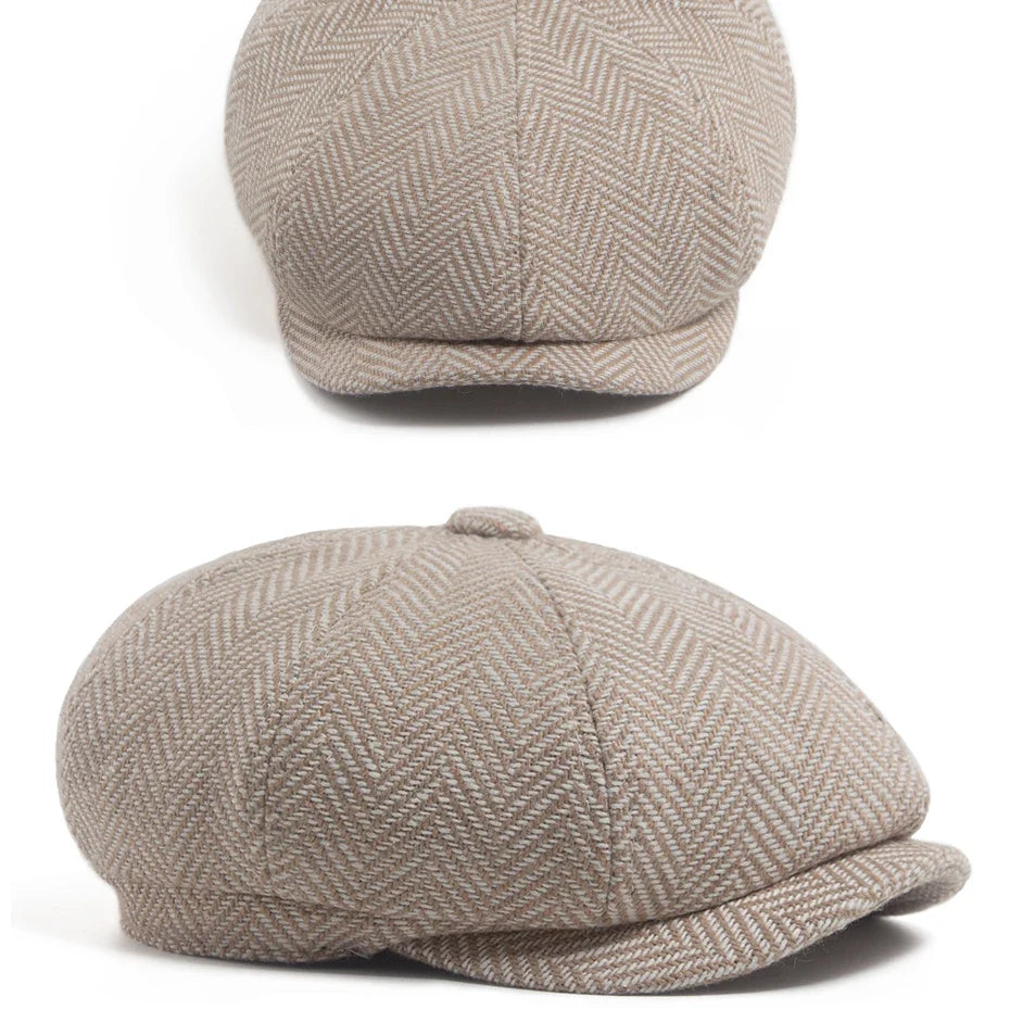 New Retro Herringbone Newsboy Cap For Men Autumn Winter Warm Beret Women Fashion Vintage Hat Hip Hop Female Flat Caps Berets