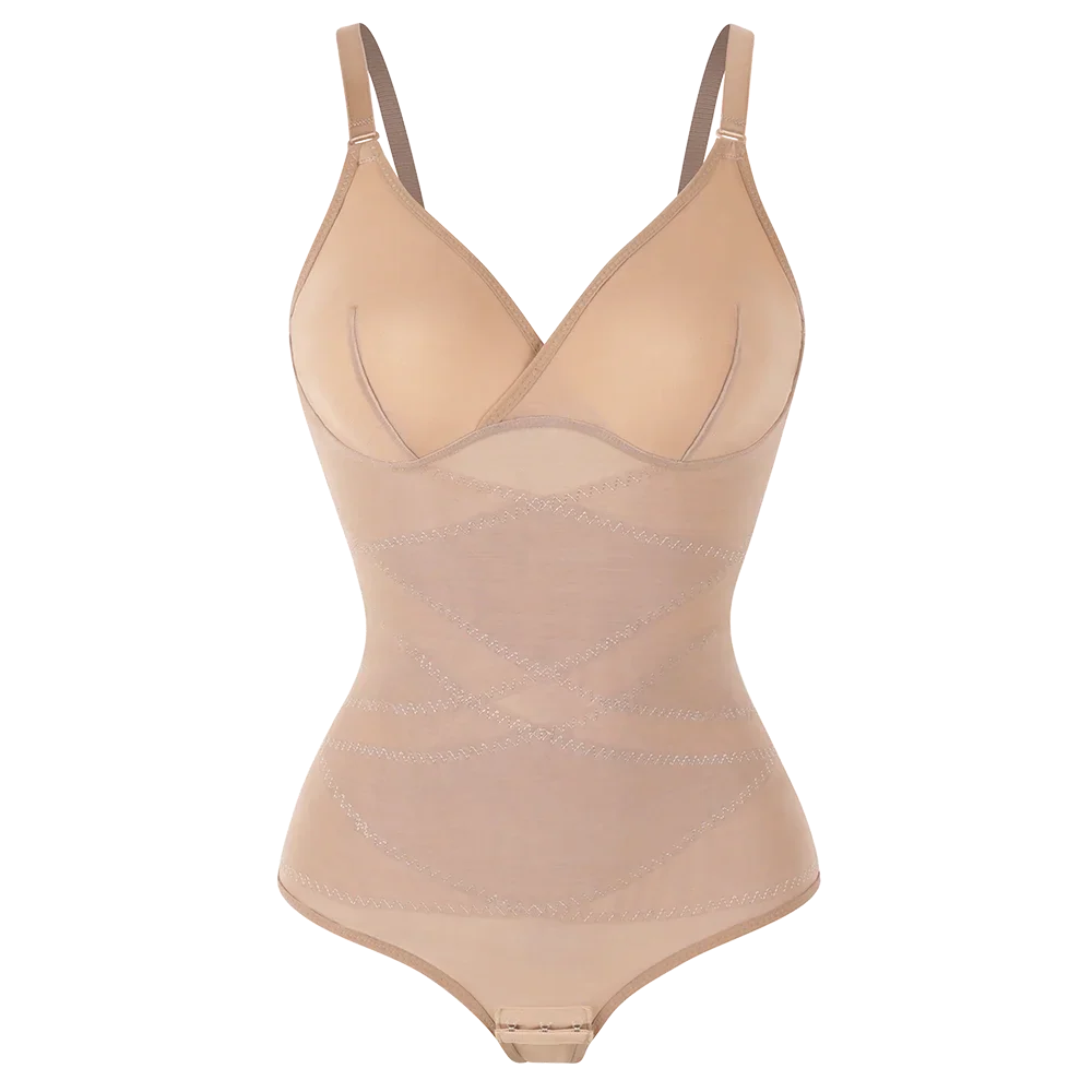 Women Cross Tummy Control Shapewear Sexy Mesh Slimming Waist Briefs Bodysuit Thin Breast Cup Body Shaper Butt Lifter Smooth Body