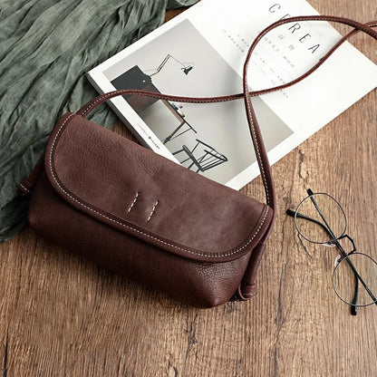 Handmade Retro Soft Cow Leather Women Bag 2026 New Simple Solid Color Shoulder Bags Leisure Ladies Small Messenger Bag