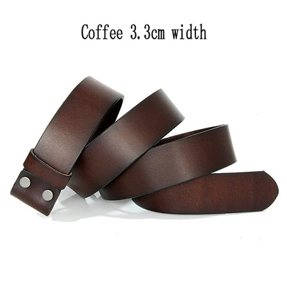 3.3cm and 3.8cm width Vintage No Buckle belt suit Smooth buckle belts men luxury Cowskin Soild Genuine leather without buckle