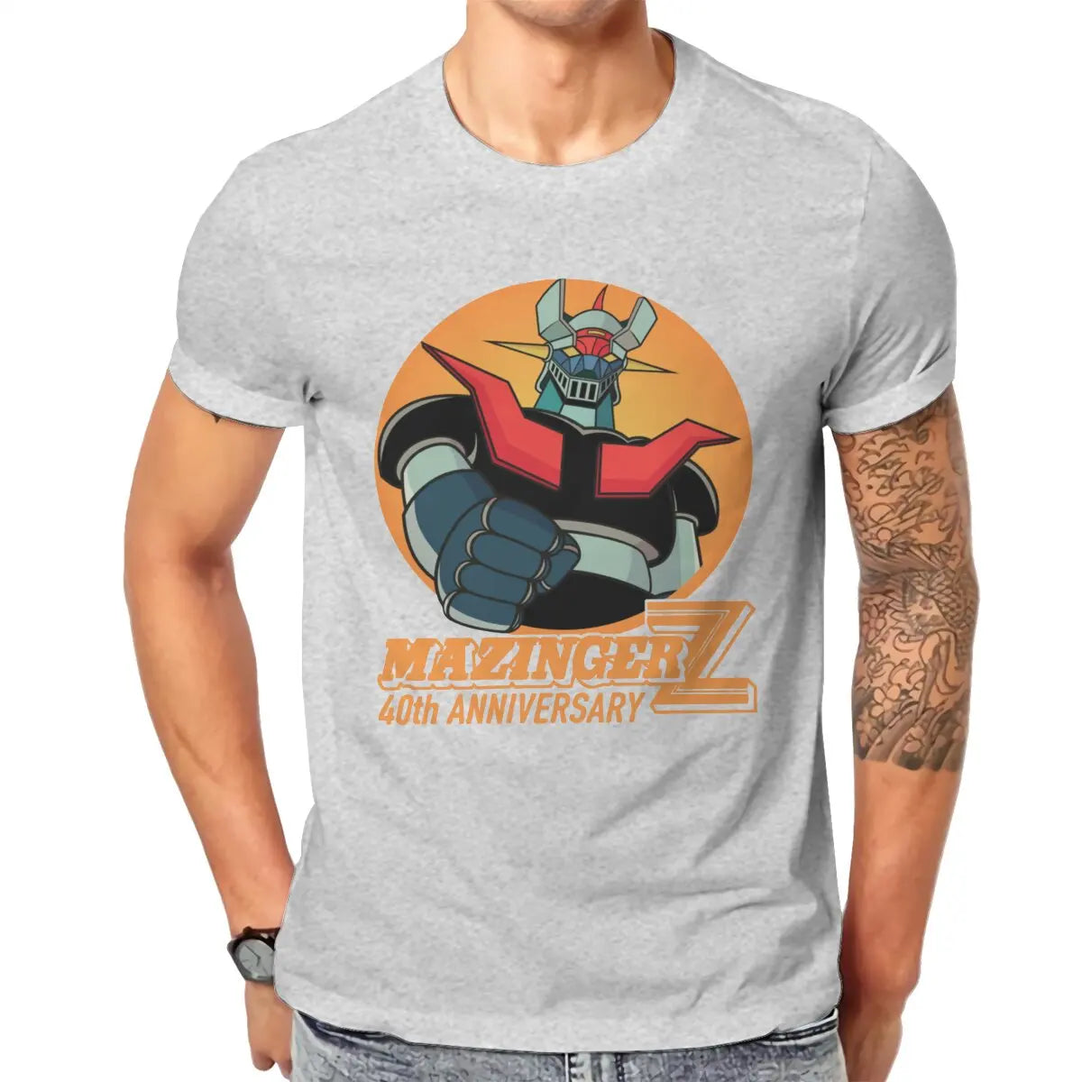 Mazinger Z 40th T Shirt Men 100% Cotton Hipster T-Shirts Robot Grendizer Goldorak Actarus Tees Short Sleeve Tops Plus Size