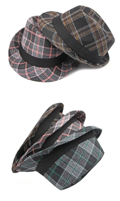 European and American Style Patterned Top Hat for Men  Sun Protection  Hat  Spring and Summer New Plaid Jazz Hat for Women