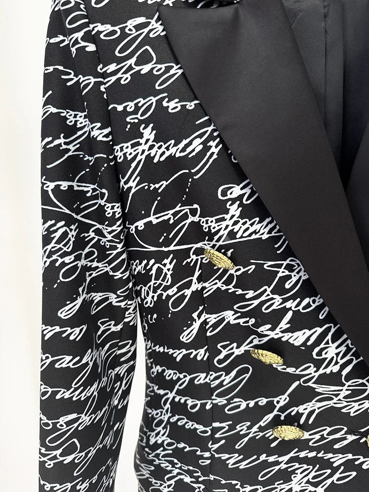 HIGH STREET Newest 2026 Stylish Designer Jacket Women's Love Letters Printed Double Breasted Blazer
