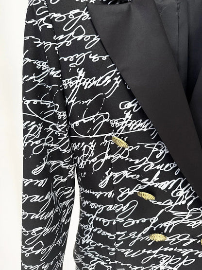 HIGH STREET Newest 2026 Stylish Designer Jacket Women's Love Letters Printed Double Breasted Blazer