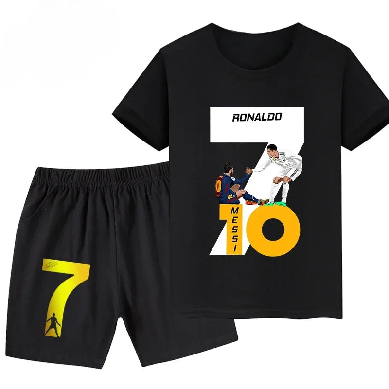 Summer Ronaldo Printed Children's Set Short-sleeved Shorts Suit Sports Kid T-shirt 2-piece Set Street Fashion Boys Baby Clothing