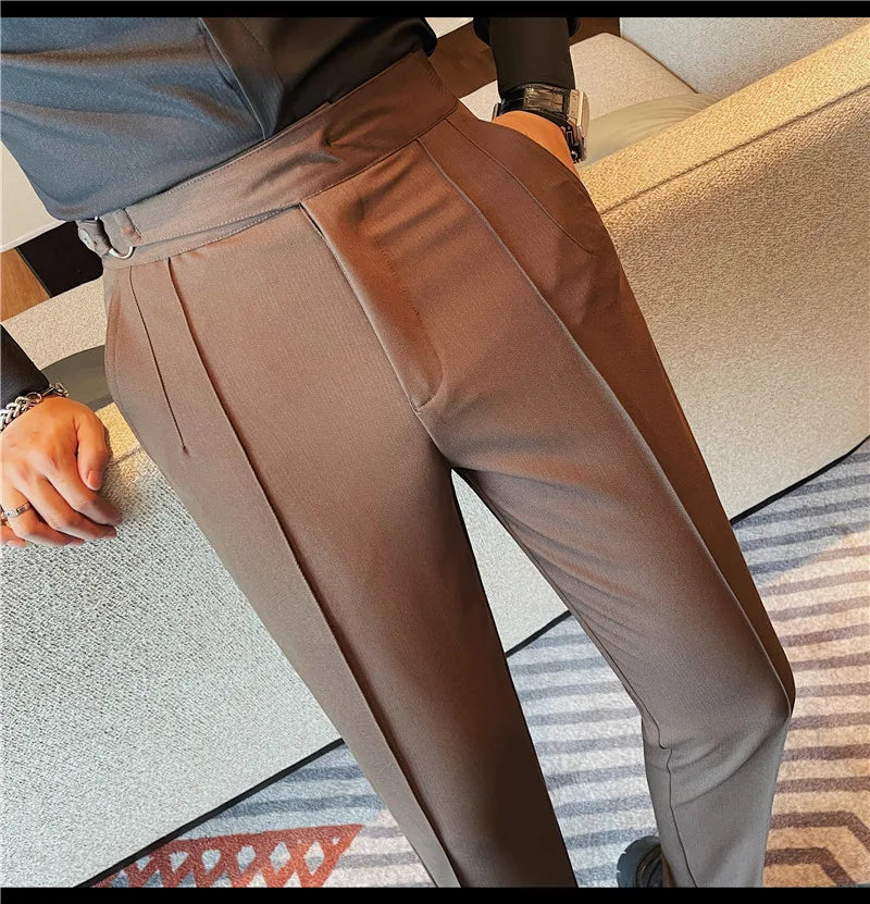 High Quality Men's Suit Pant Solid Color England Style Slim Fit Casual High Waist Trousers Men Spring Autumn Fashion Suit Pants