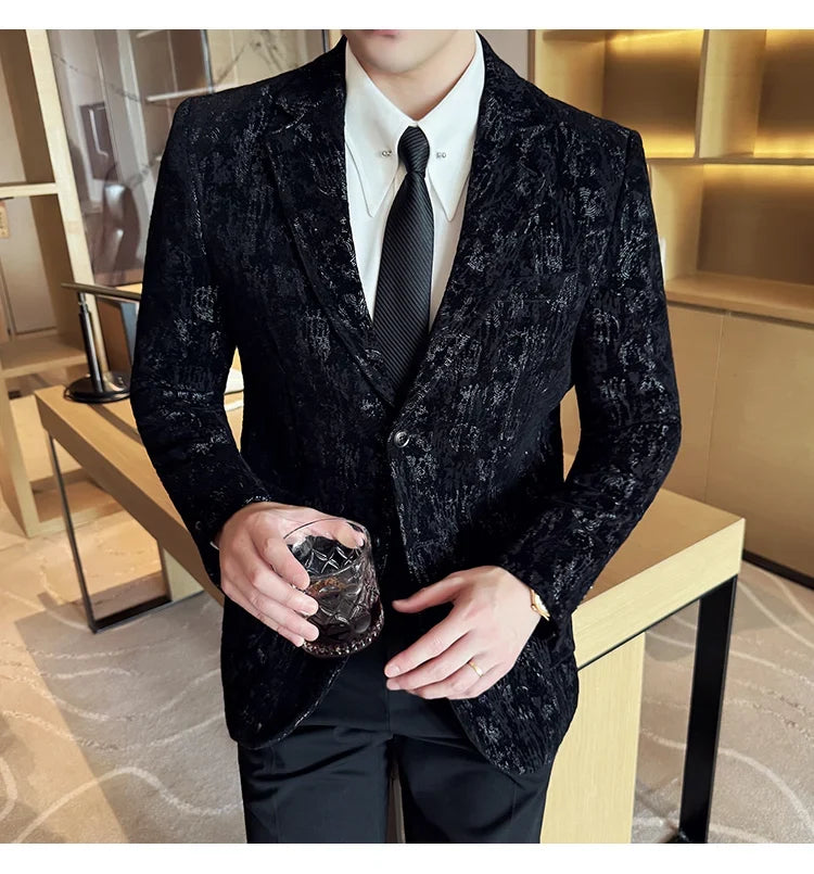 High Quality Plush Jacquard fashion Suit Jacket  Korean Version Slim Fit Business Retro Casual Social Wedding Suit Blazer 5XL-M