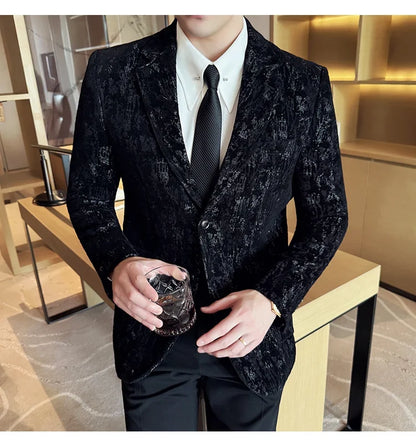 High Quality Plush Jacquard fashion Suit Jacket  Korean Version Slim Fit Business Retro Casual Social Wedding Suit Blazer 5XL-M