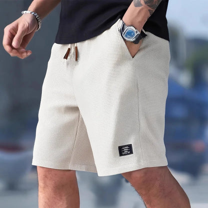 Men's Waffle Texture Shorts Summer Casual Sports Plus Size Loose Fit Knee-Length Shorts Male Oversized Streetwear Beach Pants