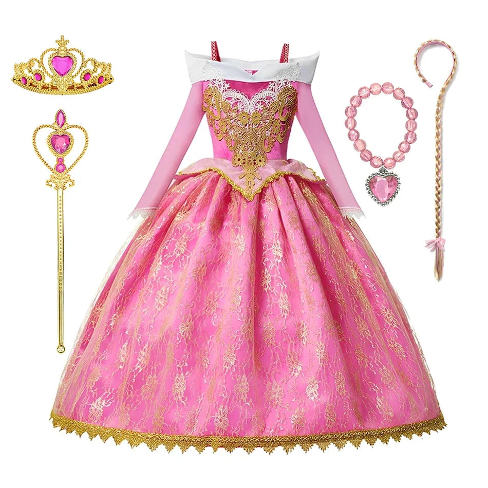 Girls Sleeping Beauty Aurora Cosplay Princess Dress Kids Rapunzel Frozen Elsa Cinderella Costume Party Clothing 2-10Years