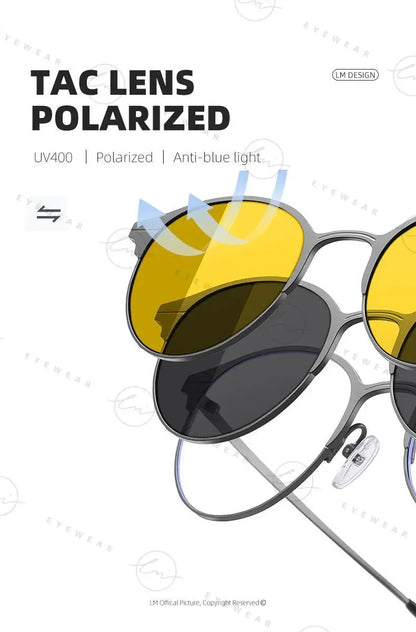 Magnetic Sunglasses Men Women Polarized Clip On Sun Glasses Frame Vintage Multifunctional lens Day Night Vision Eyewear UV400