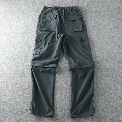 Men's Summer Cargo Pants Quick Dry Double Used Pants Elastic Waist Detachable Feet Loose Straight Waterproof Long Trousers
