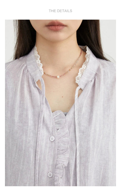 Women Shirt Single Breasted V-neck Loose Casual Long Sleeve New Stand Up Collar Coat Female Blouse Spring Autumn 2025