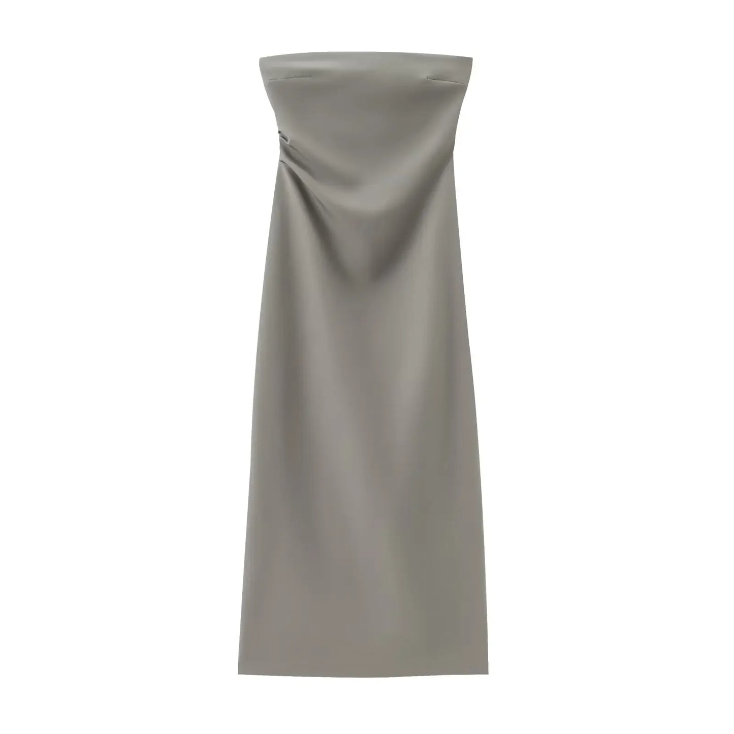 Women Fashion Summer New Sexy Split Back Zip Pleated Sleeveless Strapless Dress Chic Female French Elegant Evening