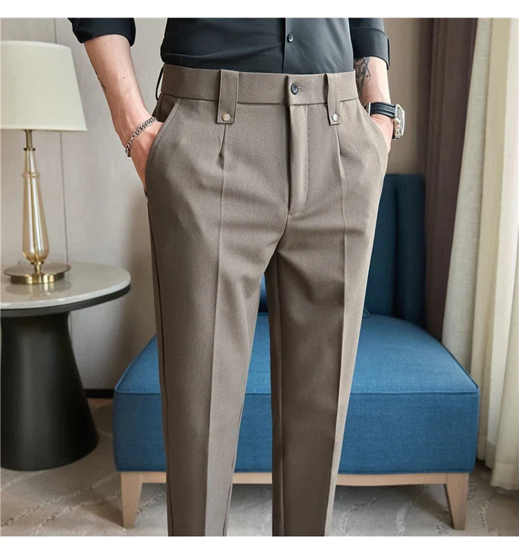 Mens Suit Pants 2026 Spring New British Style Elastic Waist Solid Casual Formal Dress Pants Slim Fit Trousers for Men Clothing