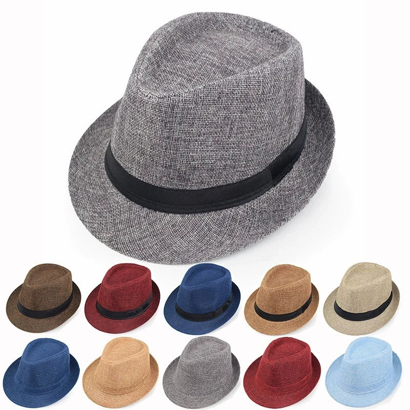 New Summer Linen Fedora Jazz Hat British Style Unisex Straw Hat Beach Sun Hat Sun Protection Korean Style Sun Hat