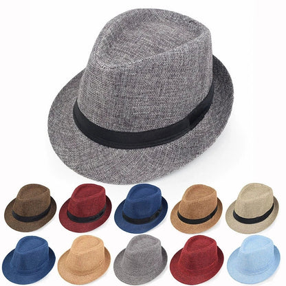 New Summer Linen Fedora Jazz Hat British Style Unisex Straw Hat Beach Sun Hat Sun Protection Korean Style Sun Hat