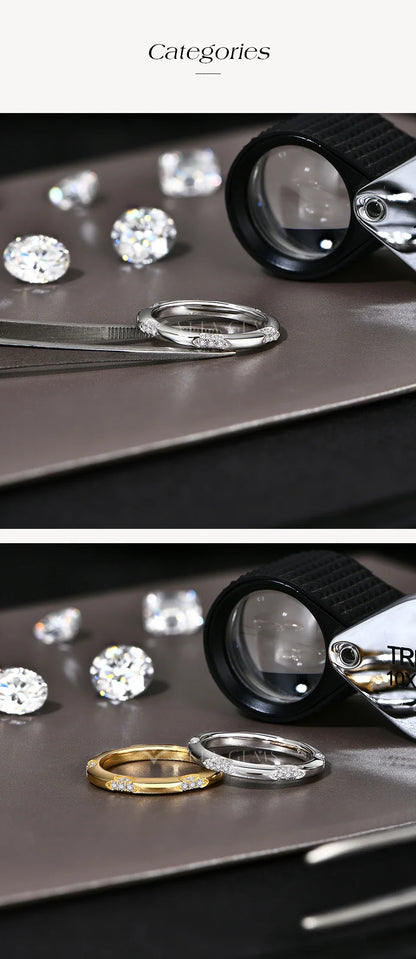 ATTAGEMS 2025 Bagues simples en Moissanite Entièrement diamant VVS1 S925 Bague de fiançailles ou de mariage en argent sterling pour femmes et hommes, cadeaux quotidiens