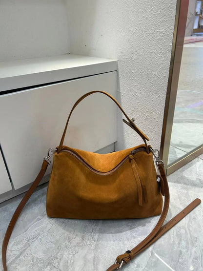 Genuine Grade Autumn Winter Big Boston Luxury Designer Tote Soft Matte Suede Leather Women Handbag Female Shoulder Crossbody Bag