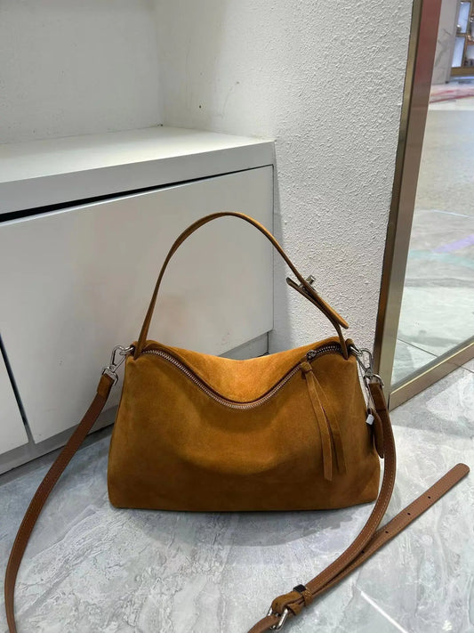 Genuine Grade Autumn Winter Big Boston Luxury Designer Tote Soft Matte Suede Leather Women Handbag Female Shoulder Crossbody Bag