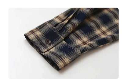 Women Shirts Loose Casual New Sanding Plaid Shirt Long Sleeve Medium Long Length Blouses Female Tops Spring Autumn 2025