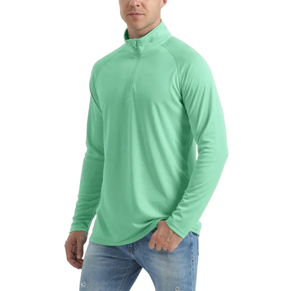 UPF 50+ Quick Dry T-Shirts Mens Long Sleeve UV Protection Shirt 1/4 Zip Running Tee Hiking Fishing Lightweight T Tops