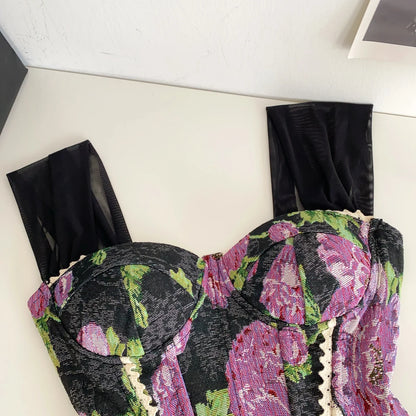American Retro Print Evening Camisole Female Strap Lace Spliced Slim Top 2025 Streetwear Floral Vintage Beach Tank Top