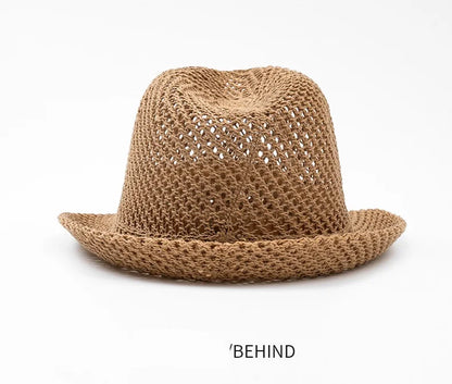 Mesh Hollow-Out Jazz Hat Summer Breathable Sun Protection Hat Straw Hat British Retro Casual Cool Hat