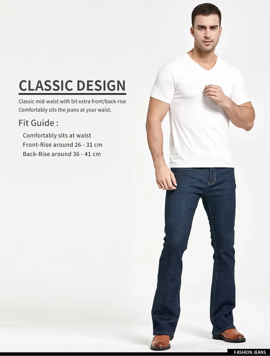 Mens Winter Stretch Denim Jeans Thicken Warm Pants Slim Slightly Flare Trousers Boot Cut Fit Polar Fleece Jeans