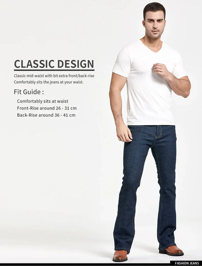 Mens Winter Stretch Denim Jeans Thicken Warm Pants Slim Slightly Flare Trousers Boot Cut Fit Polar Fleece Jeans