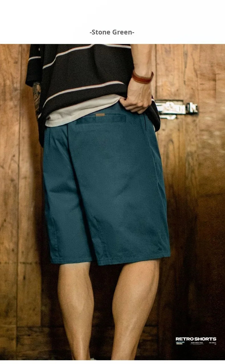 Vintage Khaki Straight Leg Shorts Men's Summer Casual Drawstring Waist Office Shorts Loose Fit Elastic Waist Bottom