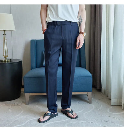 Summer New Linen Breathable Trousers High Quality Fashion Men Straight Casual Pants Men Slim Fit Solid Business Office Suit Pant