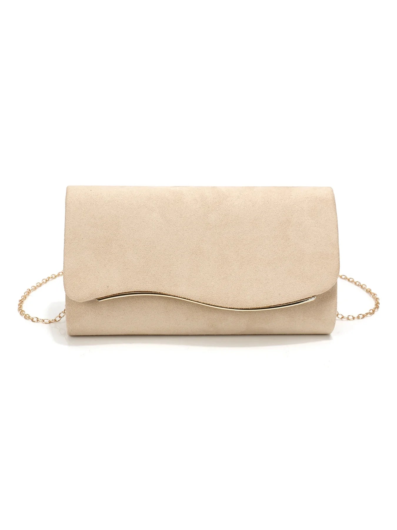 New Design Envelope Design Women Evening Bags Apricot Velvet Glitter Metal Clutch Bags With Shoulder Chain For Wedding