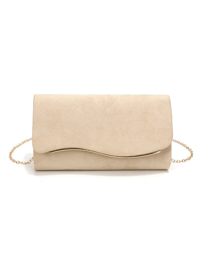 New Design Envelope Design Women Evening Bags Apricot Velvet Glitter Metal Clutch Bags With Shoulder Chain For Wedding