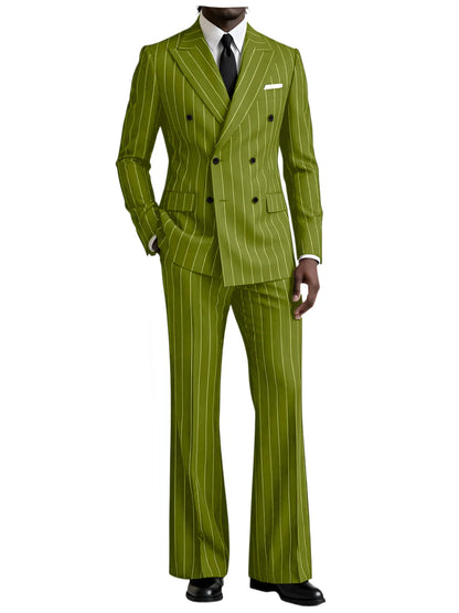 Men's 2 Piece Suit Pinstripe Double Breasted Peak Lapel Slim Fit Flared Pants Wedding Prom Business Formal Parties Chic Outfit