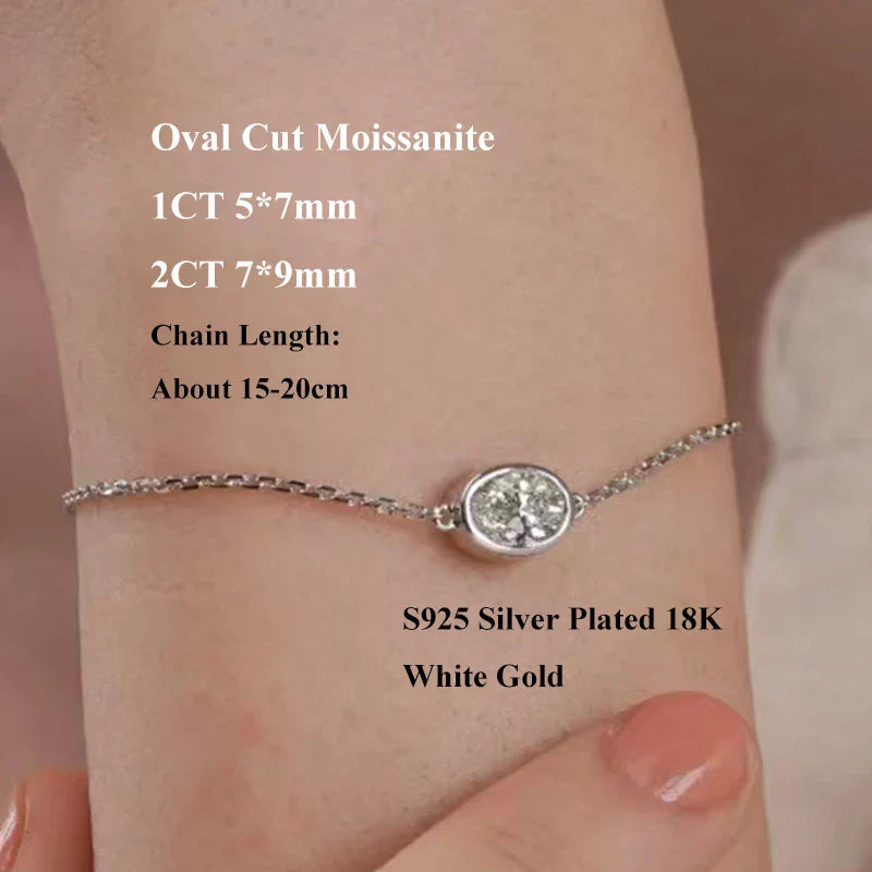1/2CT Marquise Pear Cut Moissanite Solitaire Link Bracelet Women s925 Silver Bezel Setting Lab Diamond Bridal Wrist Chain