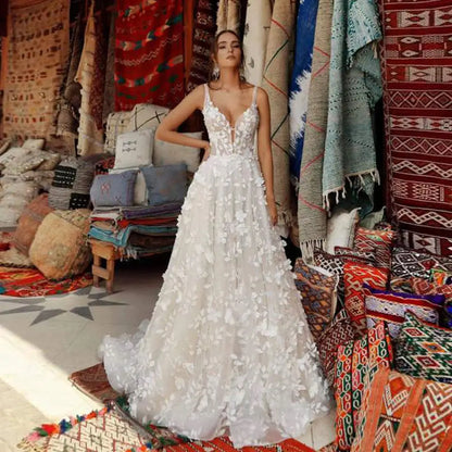 Customized A-LINE Simple 2026 Wedding Dresses Leaf Appliques V-neck Spaghetti Straps Brides Married Gowns Robe De mariée