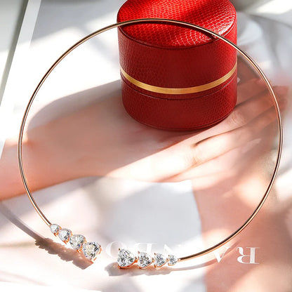Luxury Round Bezel Bubble Moissanite Open Choker Neck Chain for Women S925 Silver 4-Stone Diamond Cuff Collar Necklace Gift