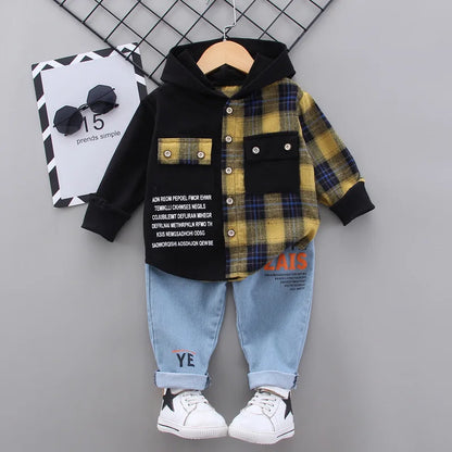 New Spring Autumn Baby Clothes Suit Children Boys Plaid Hoodies Pants 2Pcs/Sets Toddler Clothing Infant Costume Kids Tracksuits