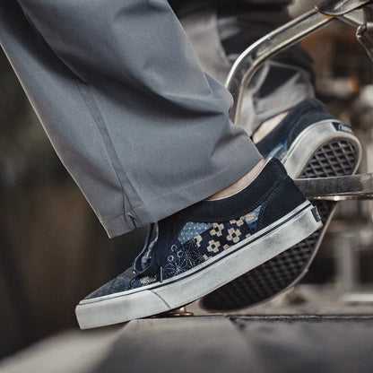 Japanese Retro Printing Canvas Shoes for Men Designer Brand Ancient Cloth Board Shoes Low Top for Lovers Women