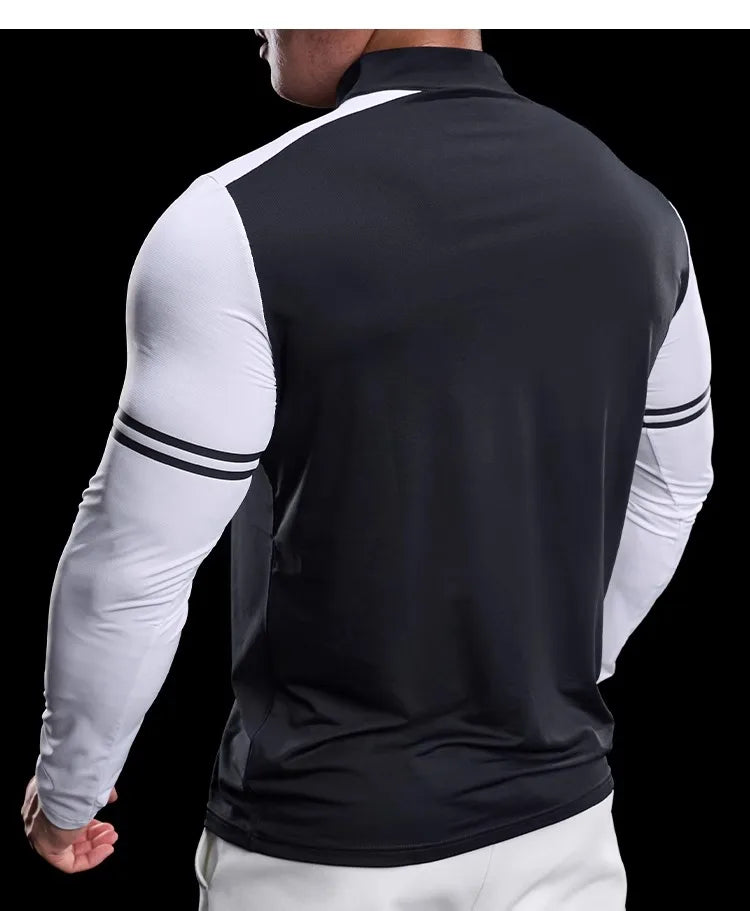 Men's Running Gym Fitness Tops Slim Fit Color-blocked Long-sleeved T-shirt Training Cycling Breathable Quid Quick-drying Clothes