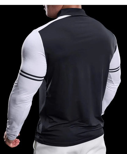Men's Running Gym Fitness Tops Slim Fit Color-blocked Long-sleeved T-shirt Training Cycling Breathable Quid Quick-drying Clothes