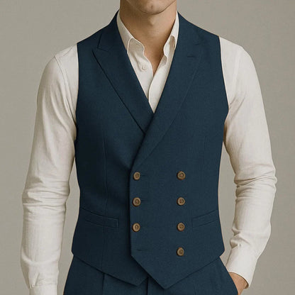 Men Vest White Solid With Lapel Double Button Waistcoat For Wedding Party Banquet Business Work Daily Casual Men Suit Vest