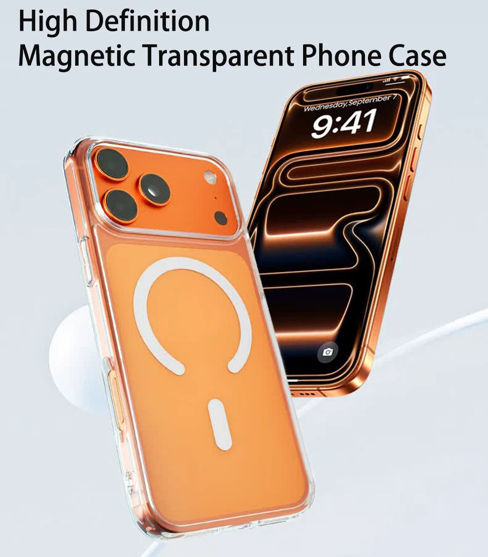 غطاء حماية شفاف Magesafe للهاتف آيفون 17 16 15 14 13 12 11 برو ماكس اير بلس، يدعم الشحن اللاسلكي المغناطيسي