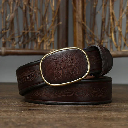 3.5CM Pure Cowhide High Quality Genuine Leather Belts for Men Laser Engraving Strap Male Smooth Buckle Jeans Cowboy Luxury