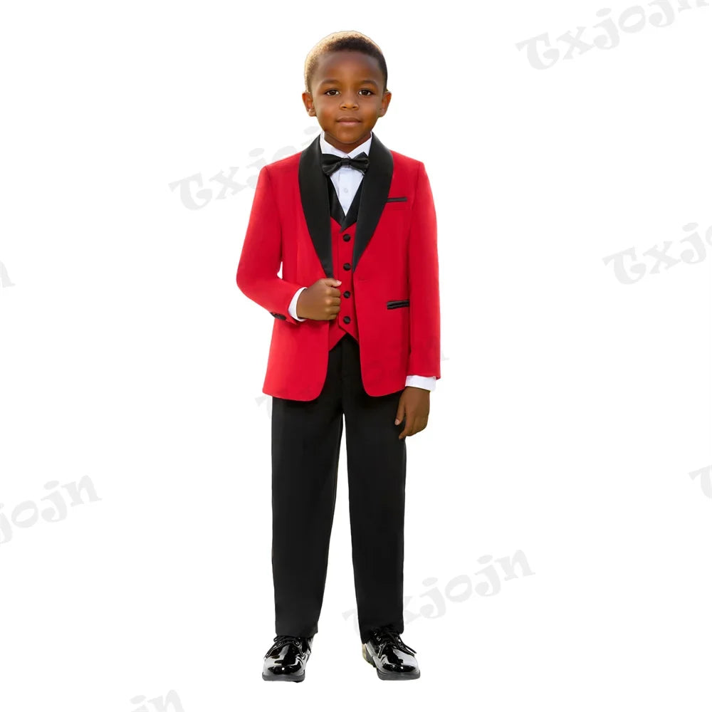 Autumn Kids Long Sleeved Suit Set 4 Pieces Formal Occasion Wear Handsome Smart Shawl Lapel Boys Suits Wedding Guest Clothes