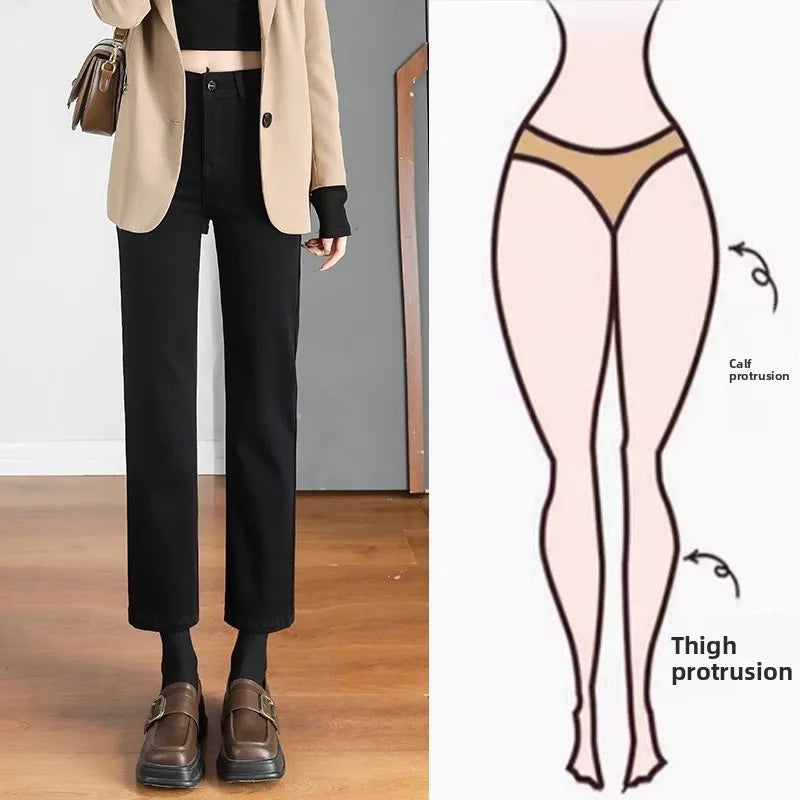 High Waist Slim Fit Straight Leg Denim Jeans Women's Small Stature Elastic White Nine-Tenths 45cm e Tube Summer Jeans