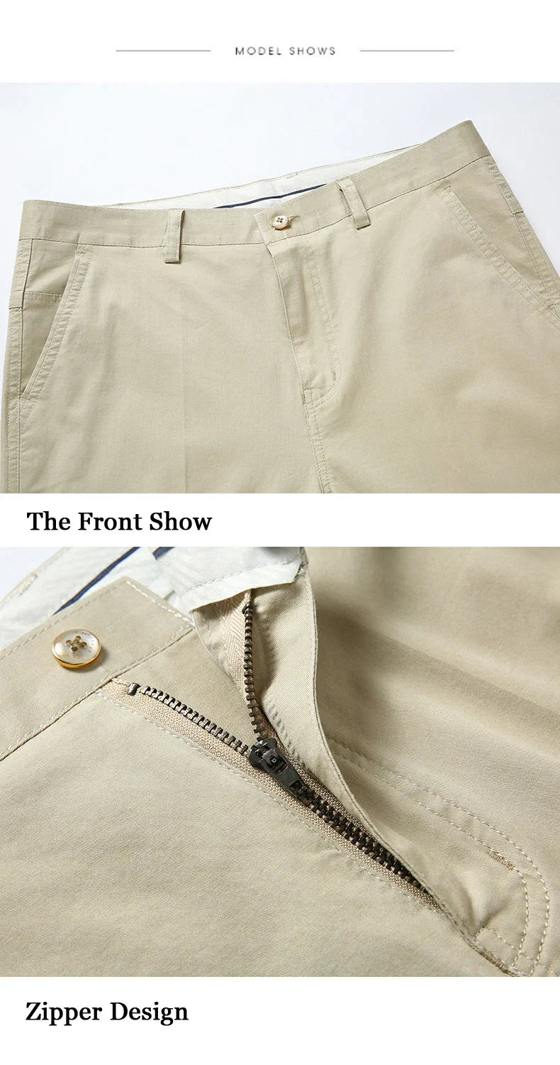 Men's Spring Autumn 100% Cotton Middle-aged Business Trousers Straight Slacks High Waist Dad's Thin Thick Casual Male Suit Pants
