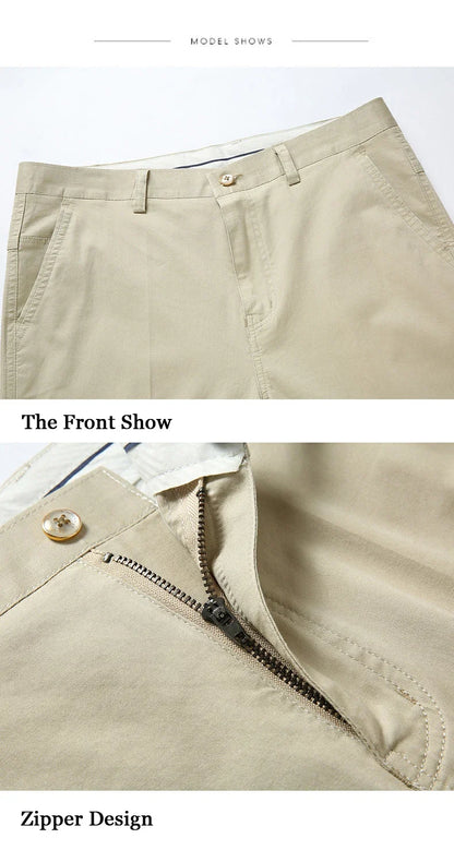 Men's Spring Autumn 100% Cotton Middle-aged Business Trousers Straight Slacks High Waist Dad's Thin Thick Casual Male Suit Pants